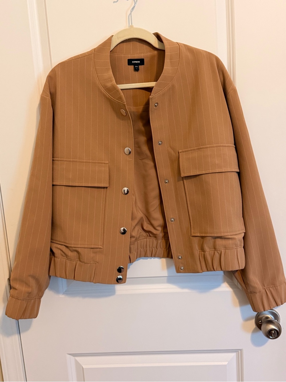 Express Tan Pinstripe Jacket with Cream Trim